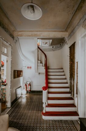 white and red staircase